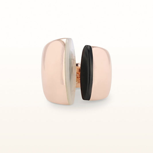Mother-of-Pearl and Black Onyx Split Ring in Rose Gold Plated Sterling Silver