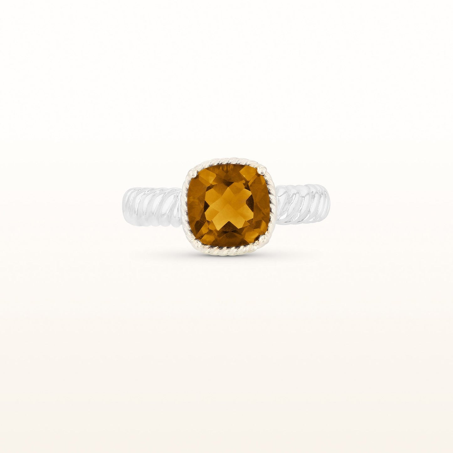 Cushion Cut Gemstone Cable Ring in Sterling Silver with 14k Yellow Gold Accents