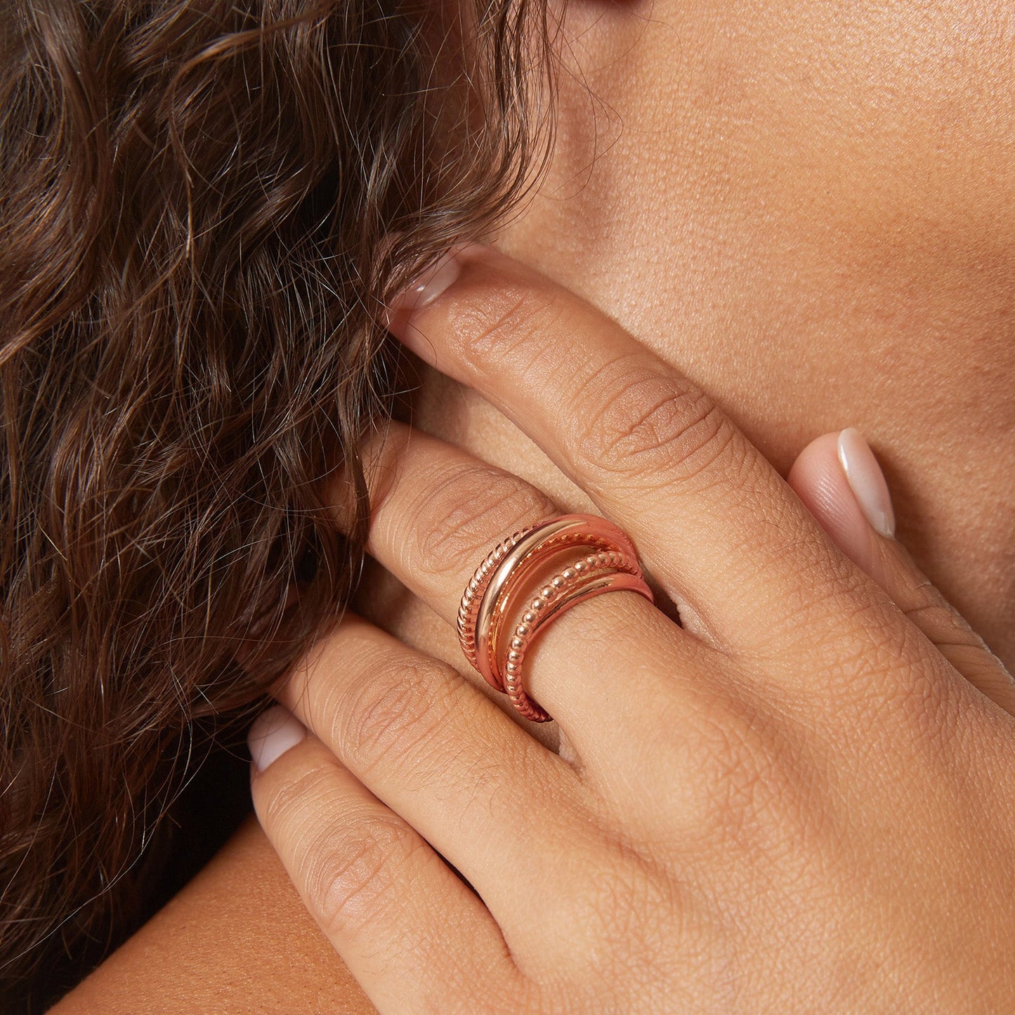 Cable Layered Ring in Rose Gold Plated Sterling Silver