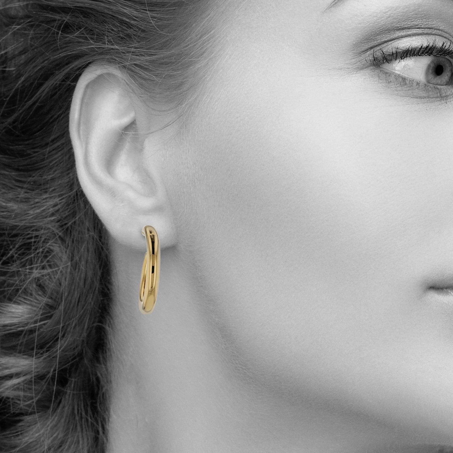 Open Tube Hoop Earrings in Yellow Gold Plated Sterling Silver