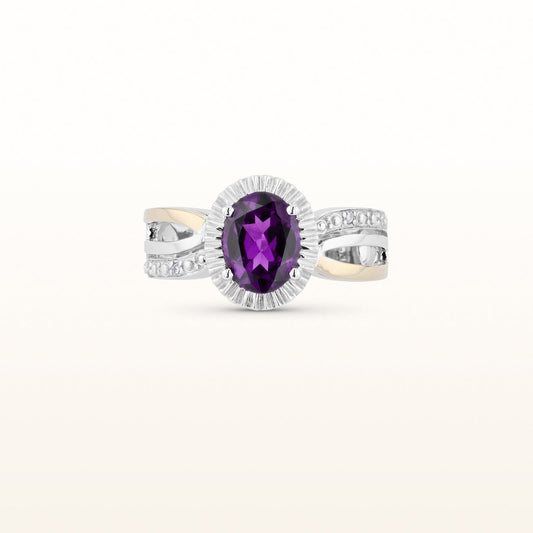 Oval Gemstone & Diamond Halo Ring in Sterling Silver & 14k Yellow Gold