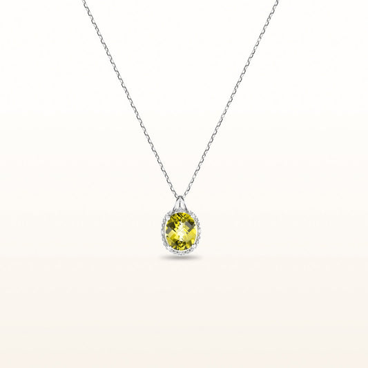 Oval Gemstone & Diamond Halo Necklace in Sterling Silver