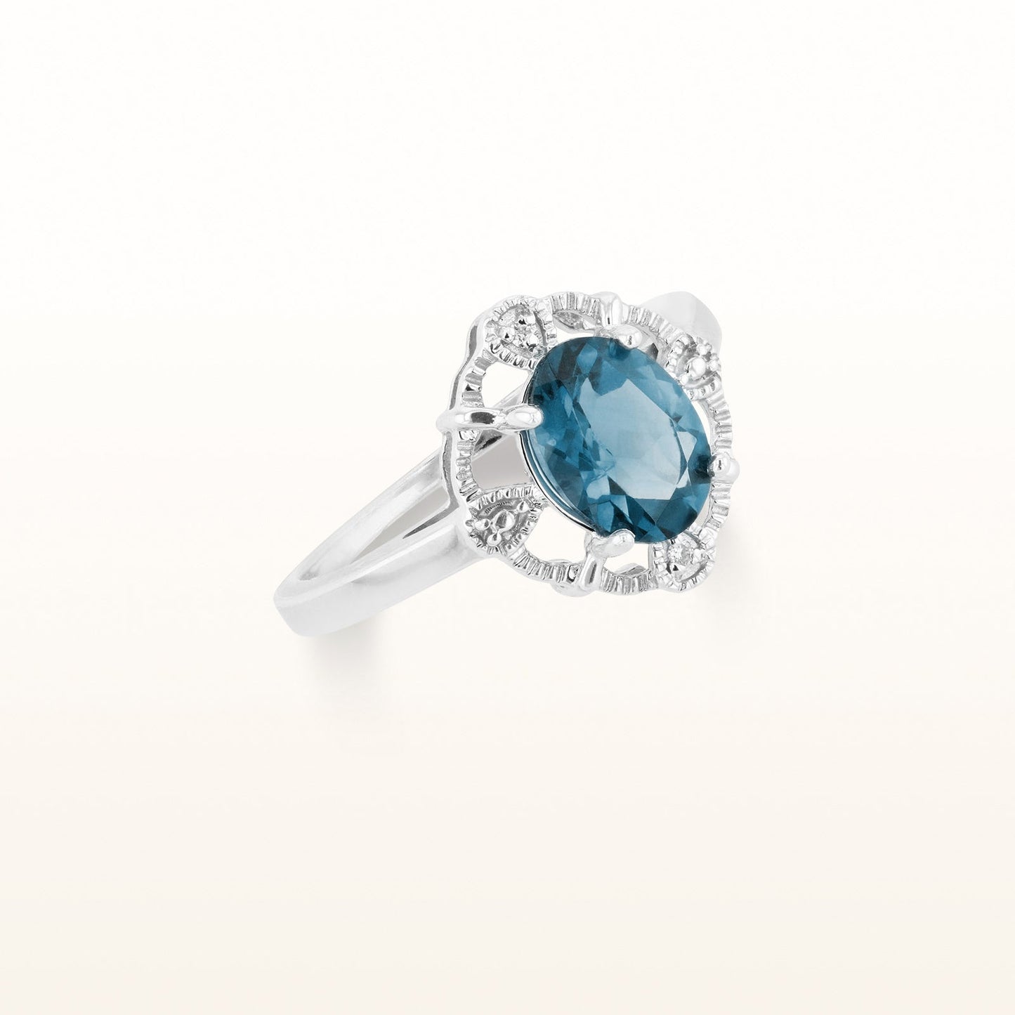 Oval Gemstone & Diamond Lace Halo Ring in Sterling Silver