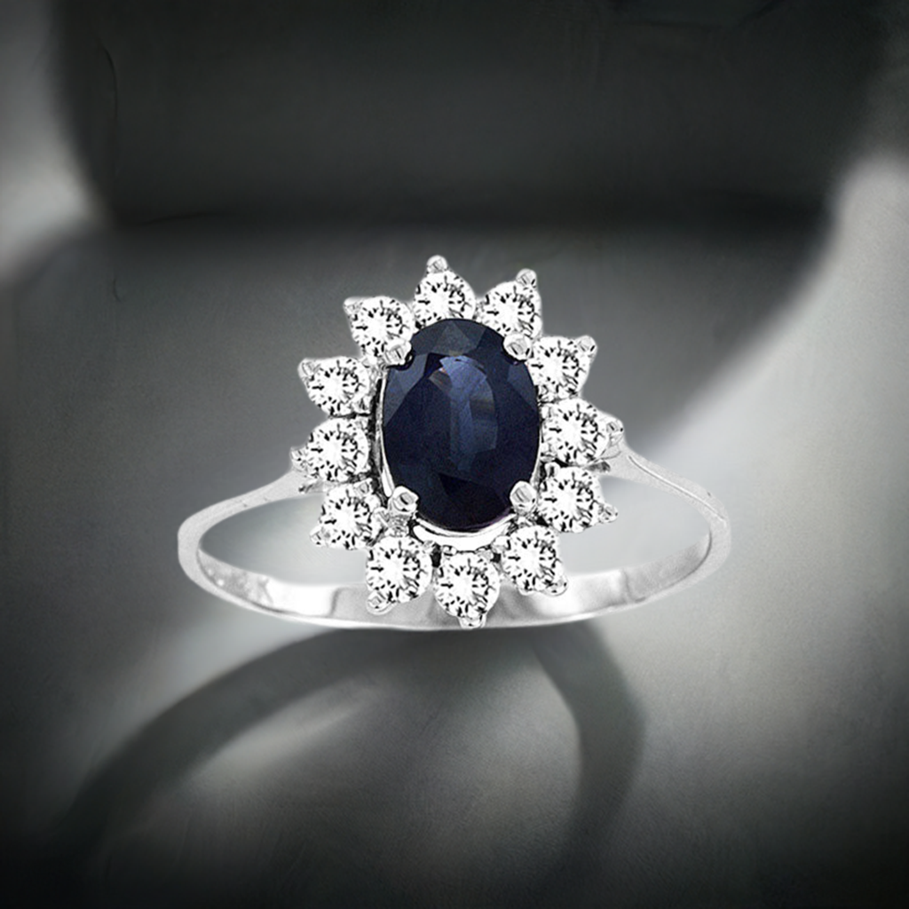 1 1/3ct Blue Sapphire & Diamond Engagement Ring in 14k White Gold