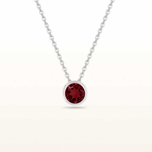 Round Gemstone Bezel Necklace in Sterling Silver