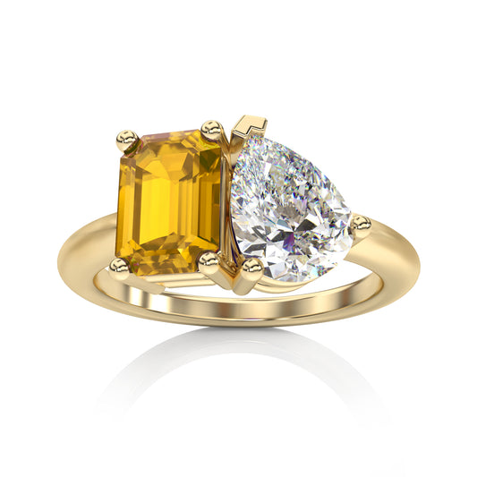 Toi et Moi Citrine & Moissanite Ring in 14k Gold