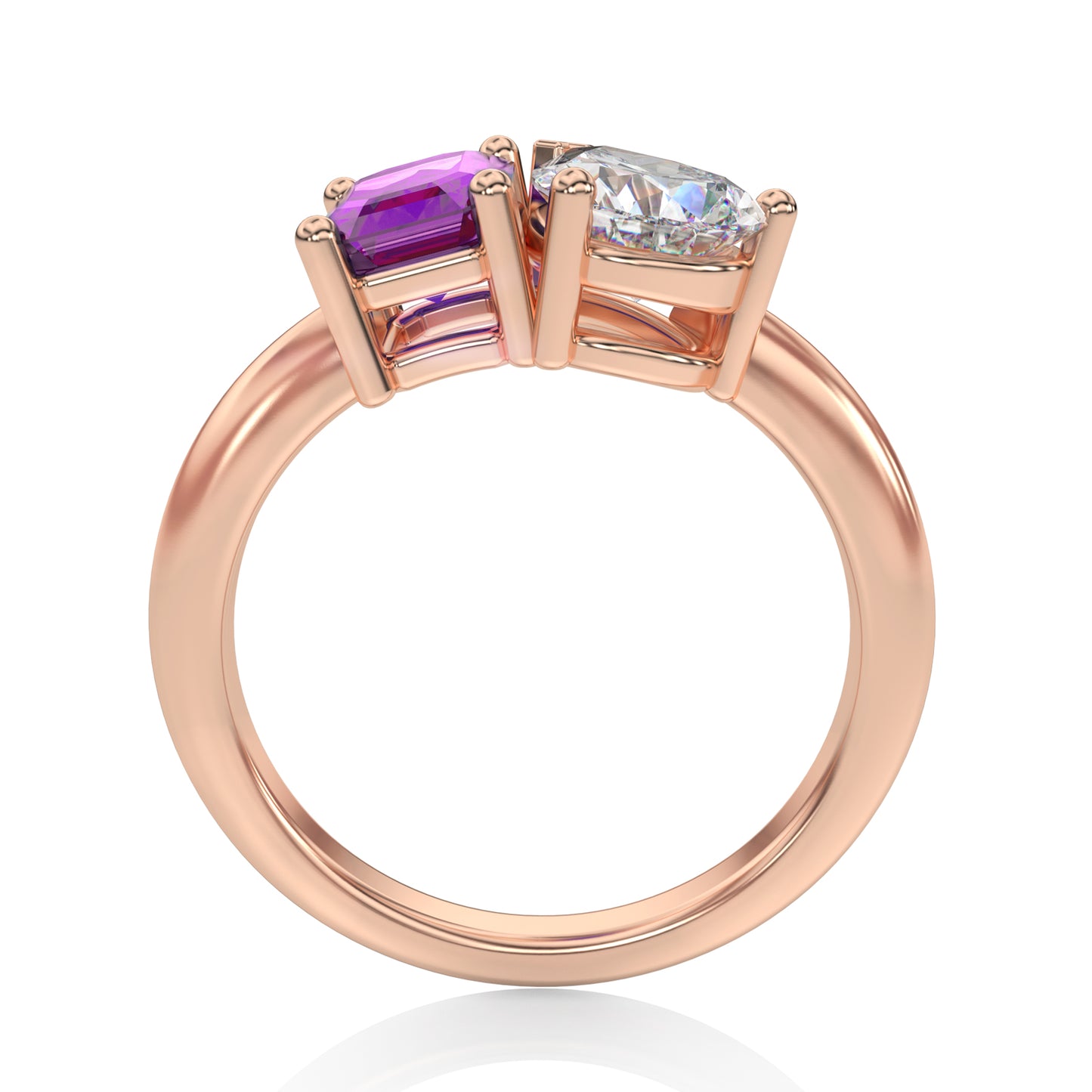 Toi et Moi Pink Sapphire & Moissanite Ring in 14k Gold