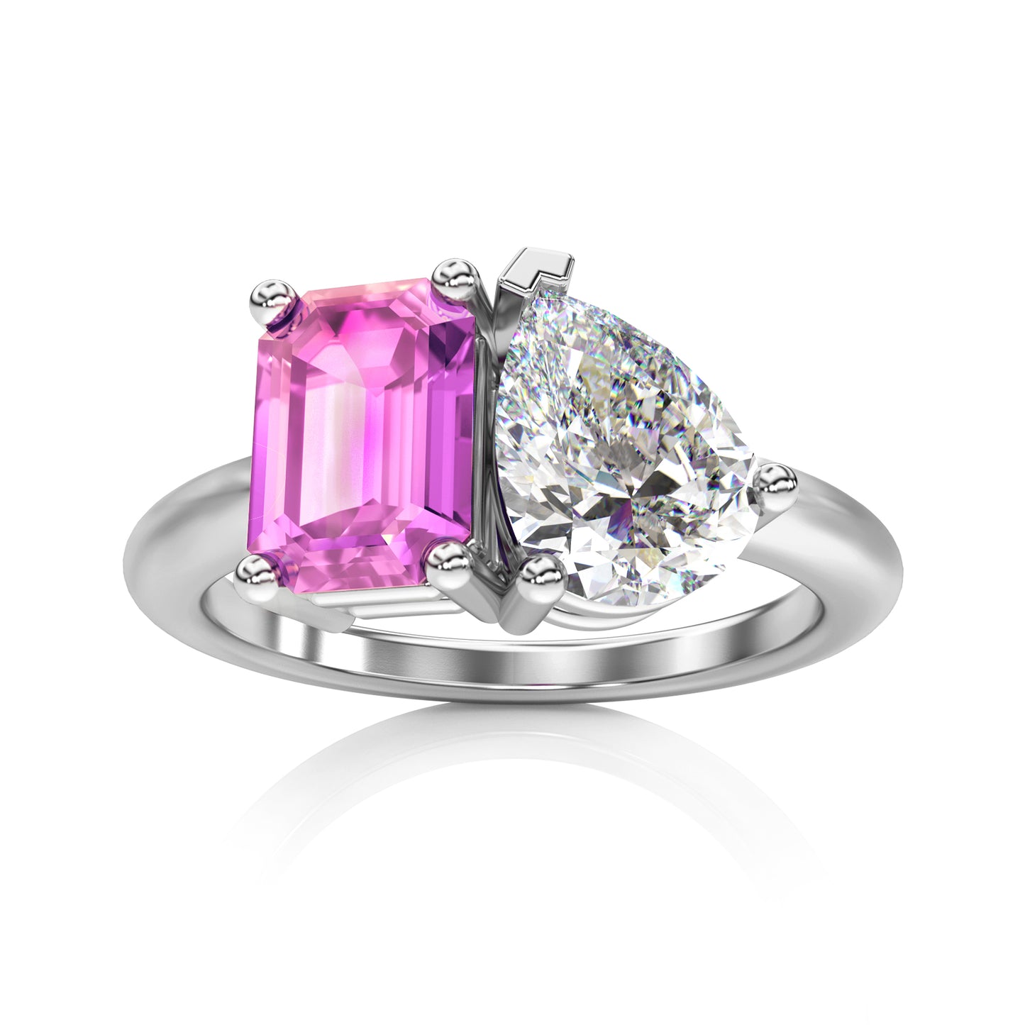 Toi et Moi Pink Sapphire & Moissanite Ring in 14k Gold