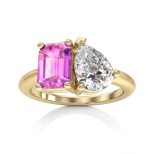 Toi et Moi Pink Sapphire & Moissanite Ring in 14k Gold