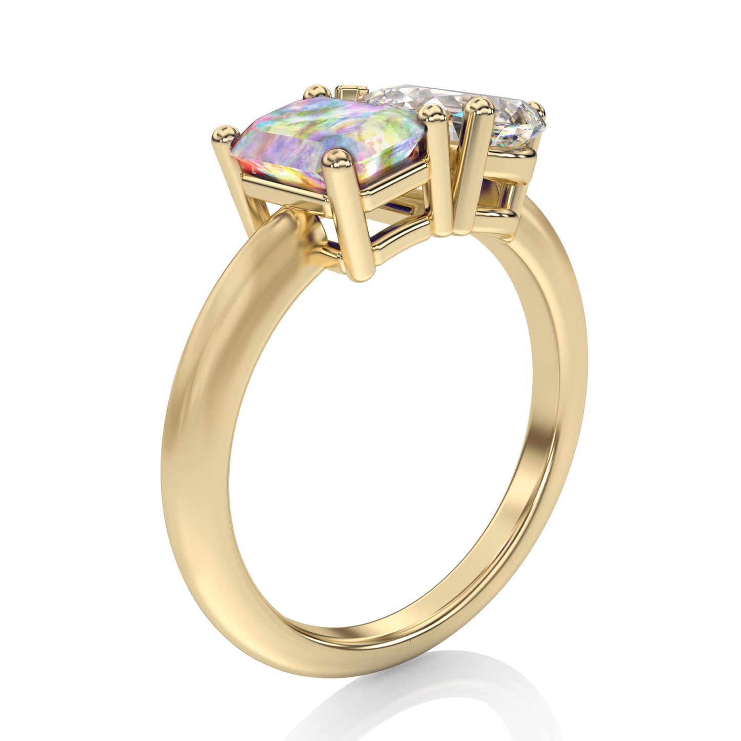 Toi et Moi Opal & Moissanite Ring in 14k Gold
