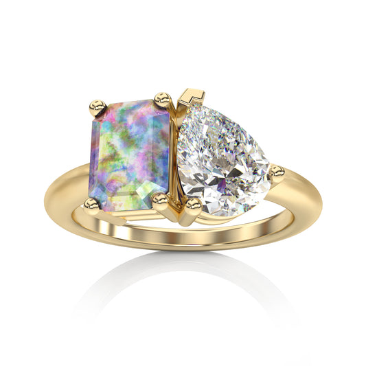 Toi et Moi Opal & Moissanite Ring in 14k Gold