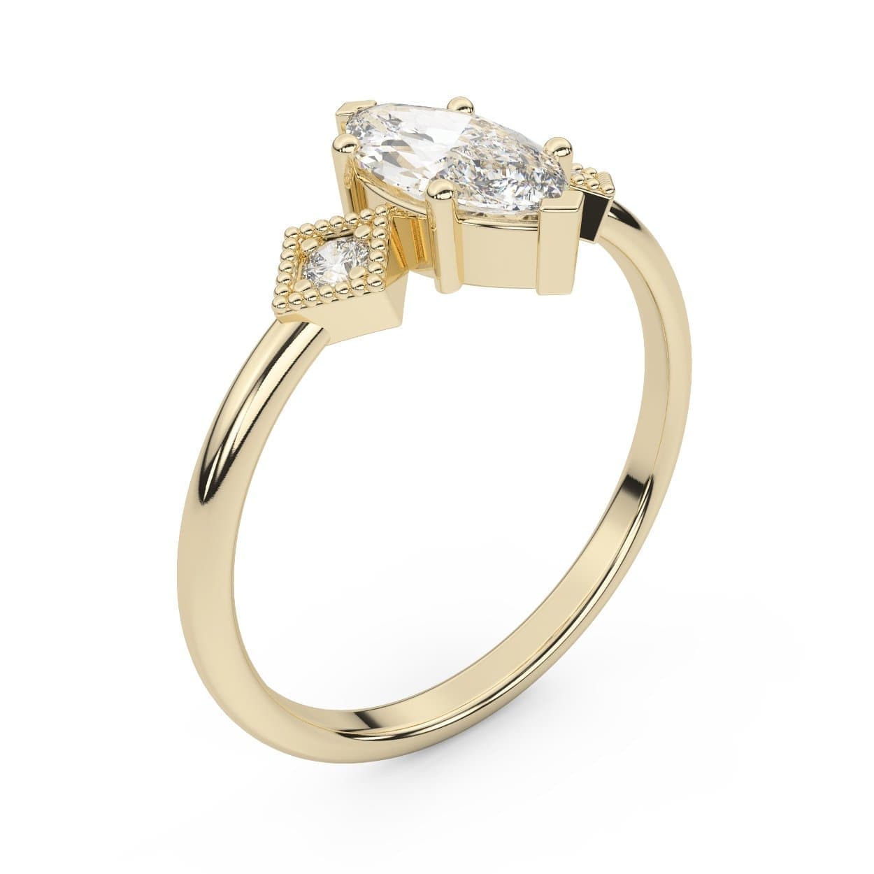 Art Deco Marquise Cut Moissanite 3-Stone Engagement Ring