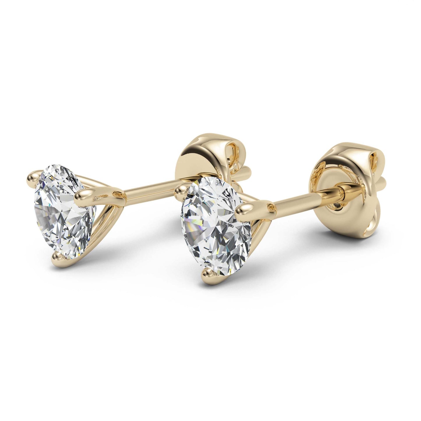3 Prong Martini Round Cut Diamond Stud Earrings 14kt Gold