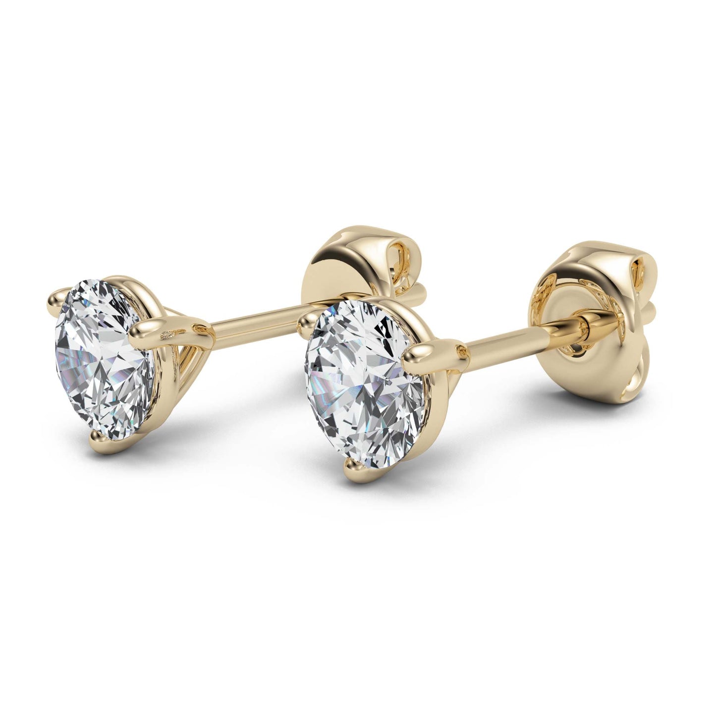 3 Prong Martini Basket Round Cut Diamond Stud Earrings 14kt Gold
