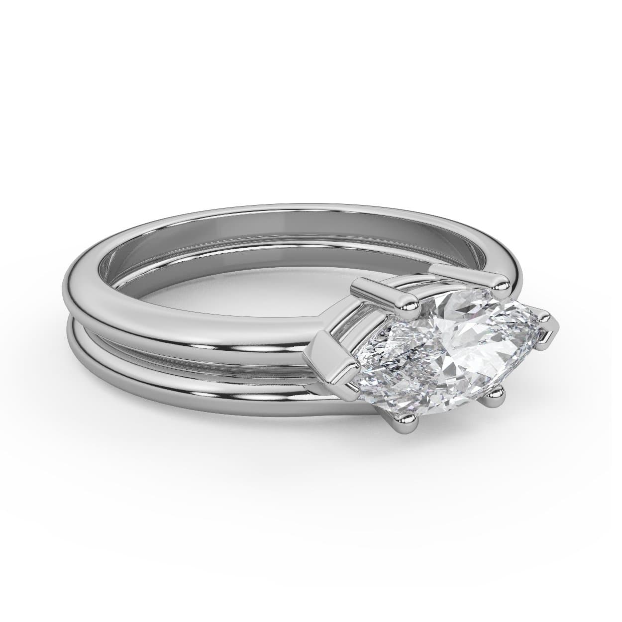 East West Marquise Cut Diamond Wedding Set in 14k Gold