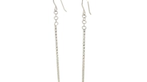 14k White Gold Long Bar Diamond Cut Drop Earrings