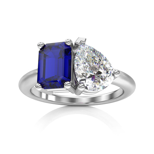 Toi et Moi Sapphire & Moissanite Ring in 14k Gold