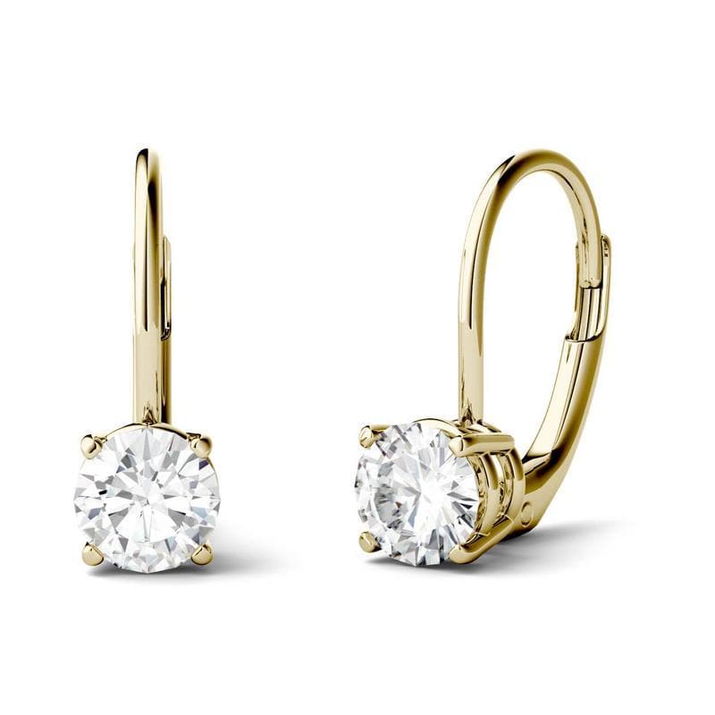 Moissanite Solitaire Leverback Earring in 14k Yellow Gold