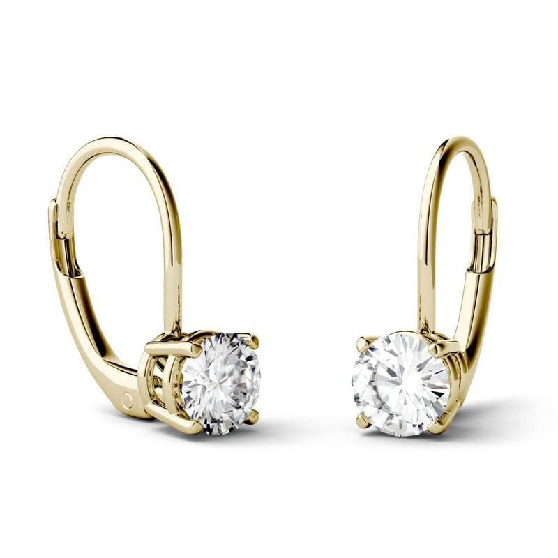 Moissanite Solitaire Leverback Earring in 14k Yellow Gold