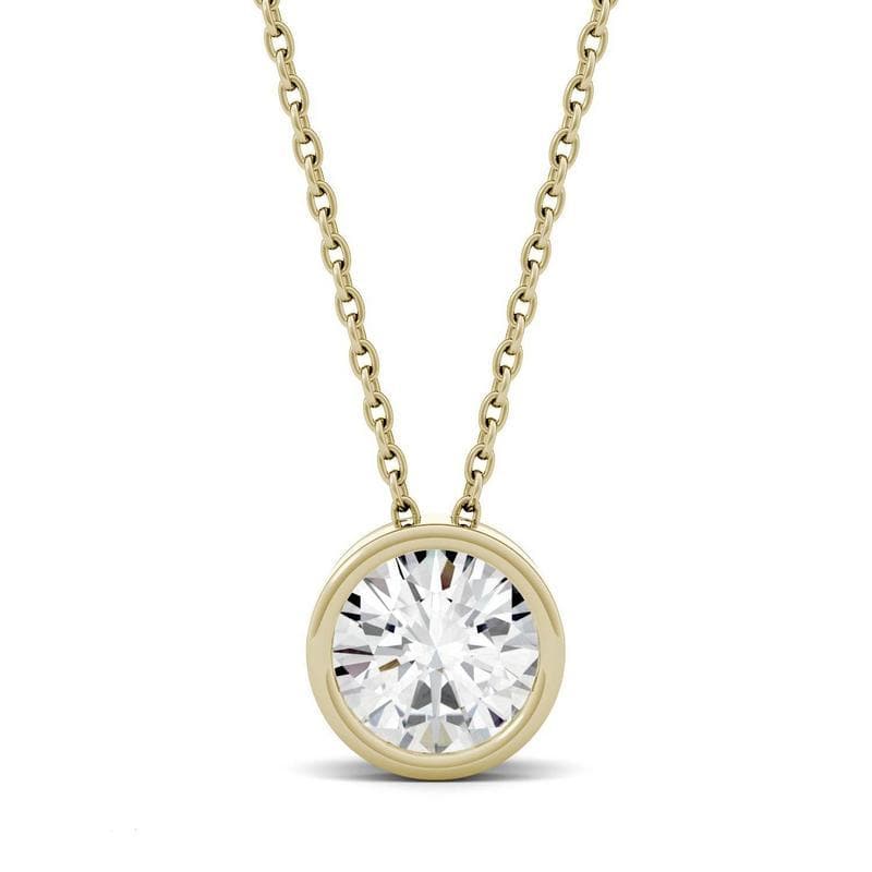 Bezel Moissanite Solitaire Necklace in 14k Gold