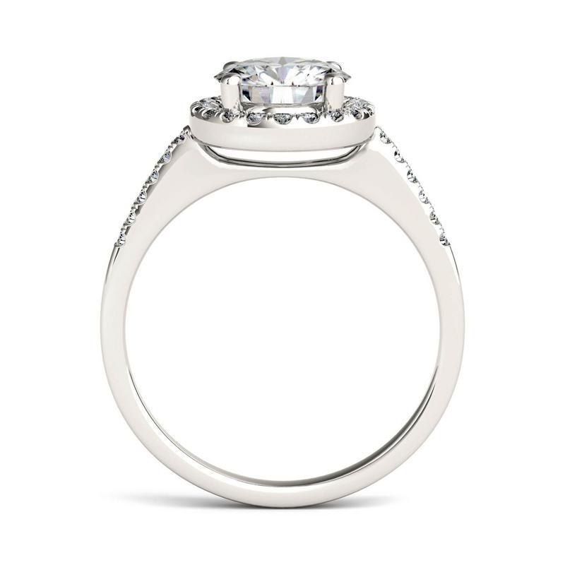 Round Cut Moissanite Halo Solitaire Engagement Ring