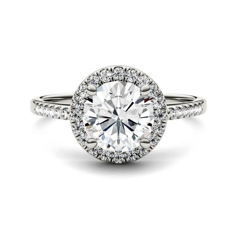 Round Cut Moissanite Halo Solitaire Engagement Ring