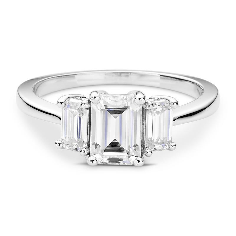 Emerald Cut Moissanite 3-Stone Engagement Ring