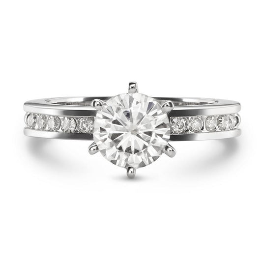 Round Cut Moissanite Channel Band Engagement Ring