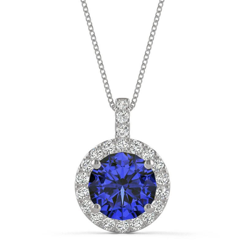 Blue Sapphire & Moissanite Halo Necklace