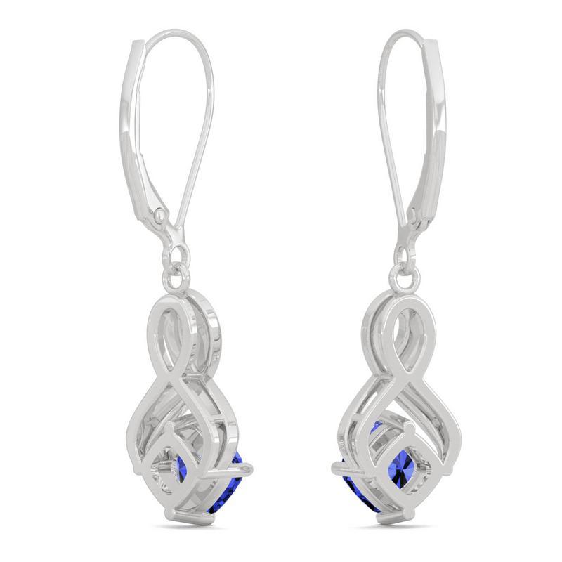 Sapphire & Moissanite Cushion Drop Earrings in 14k White Gold