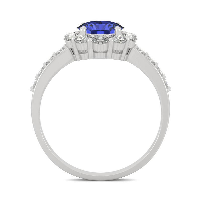 Blue Sapphire & Moissanite Round Halo Ring