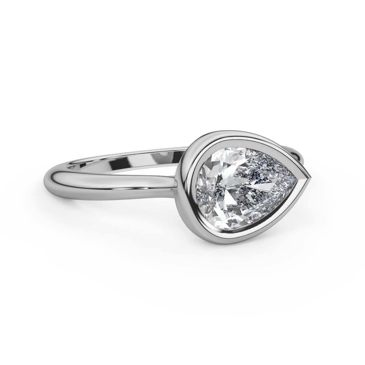 East West Pear Cut Diamond Bezel Engagement Ring