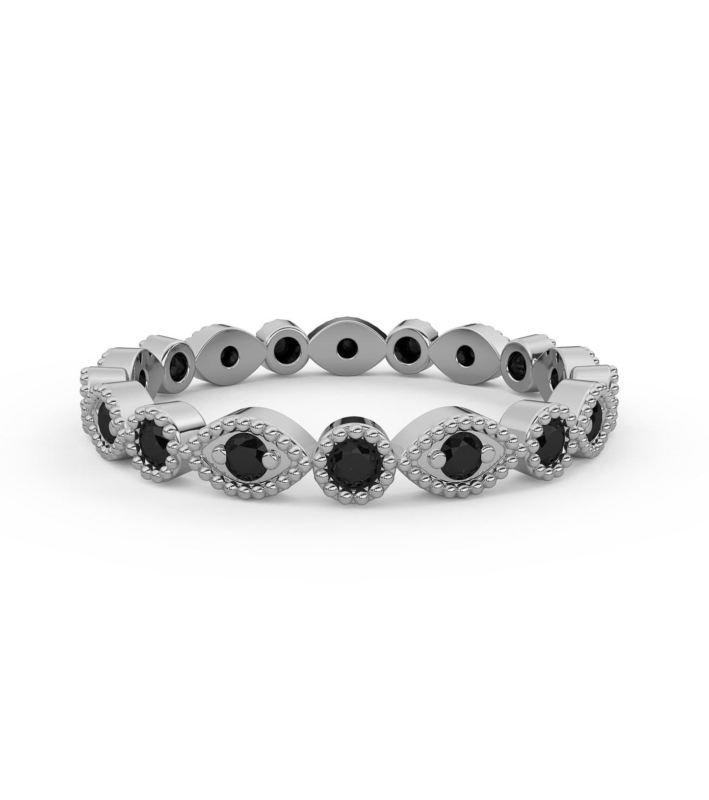 Marquise & Round Black Diamond Eternity Ring in 14k Gold