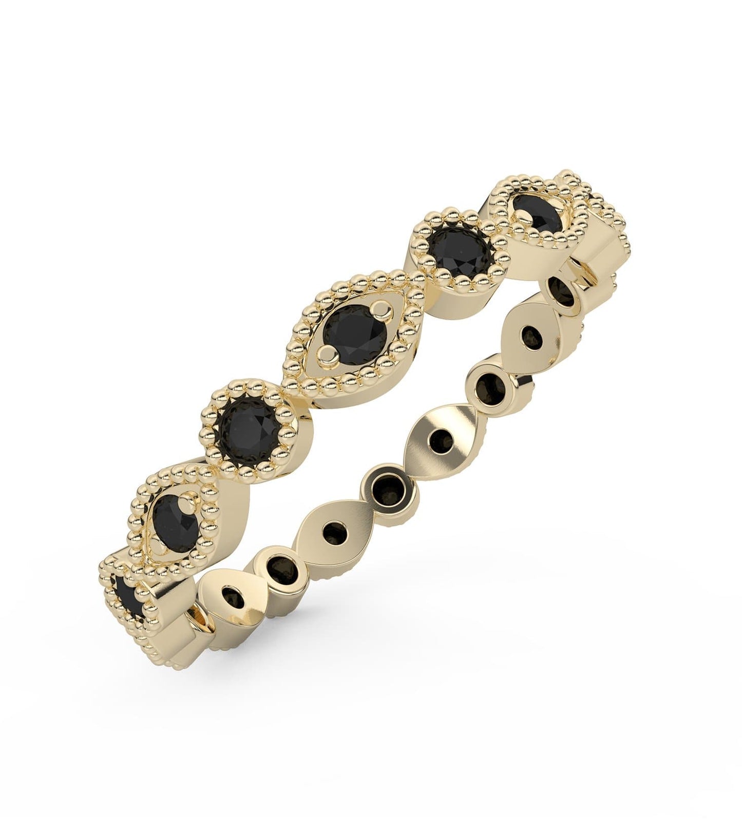 Marquise & Round Black Diamond Eternity Ring in 14k Gold
