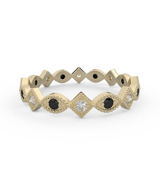 Marquise Black & White Diamond Band in 14k Gold