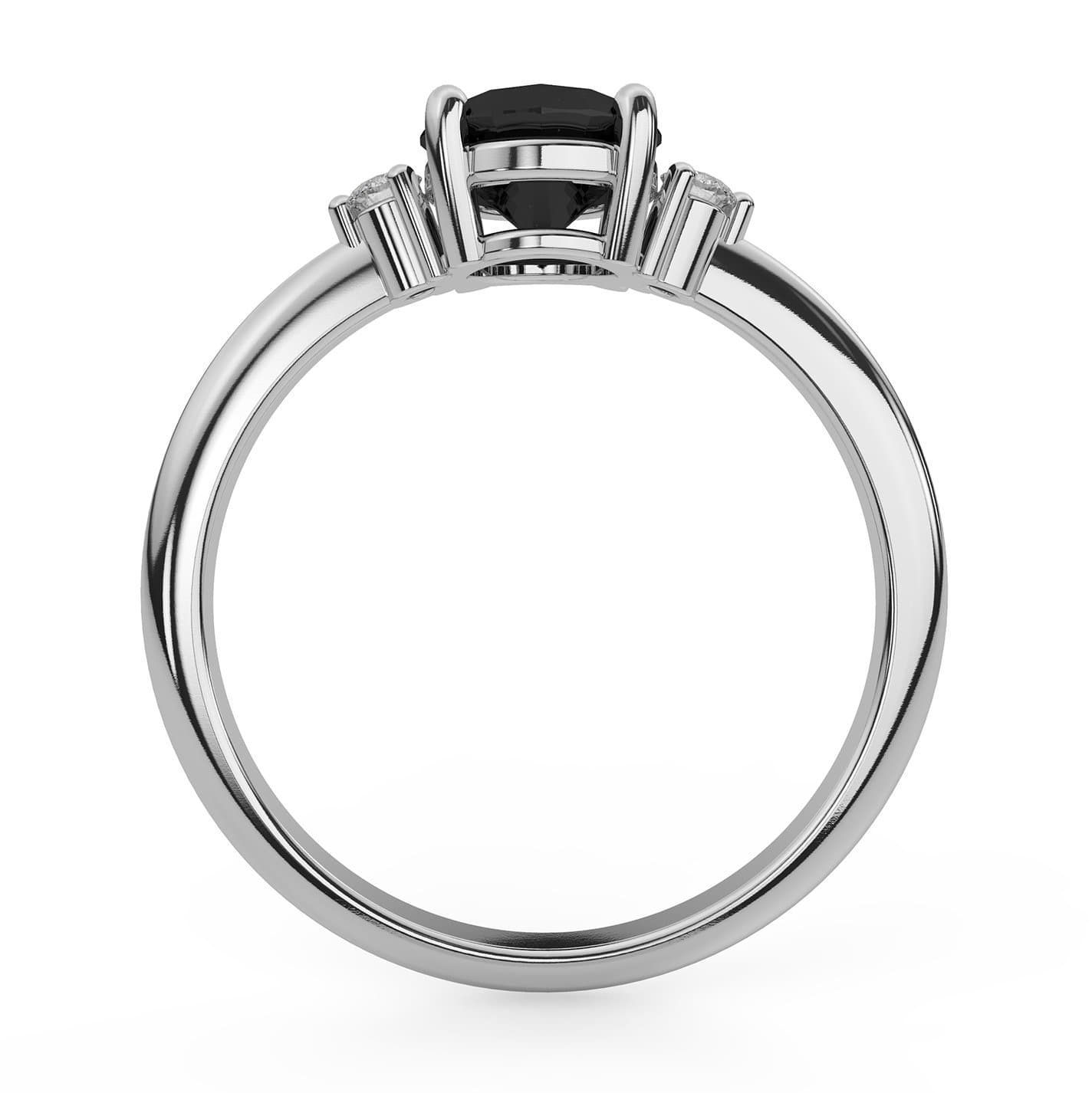 3-Stone Black & Diamond Engagement Ring in 14k Gold