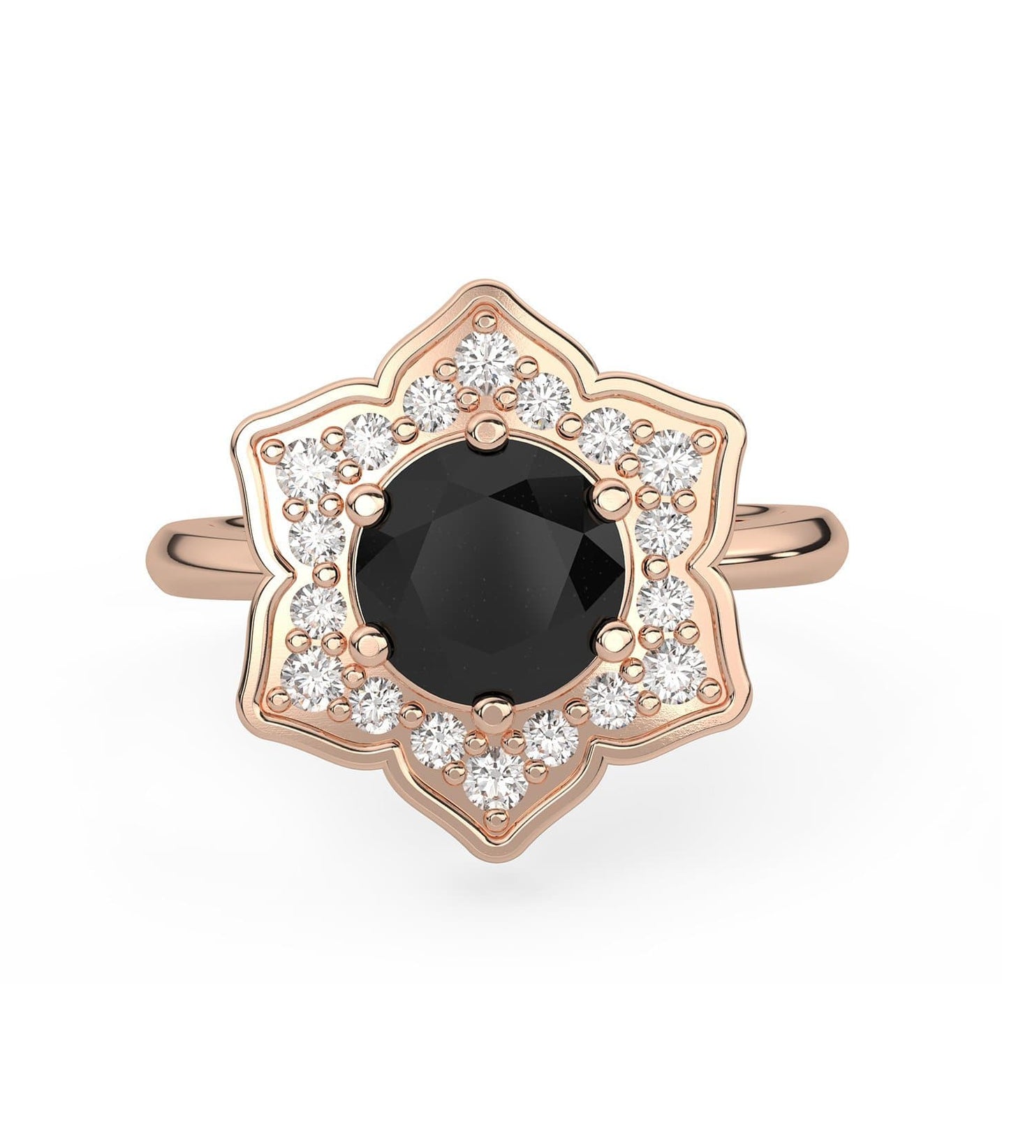 Black Diamond Flower Ring in 14k Gold