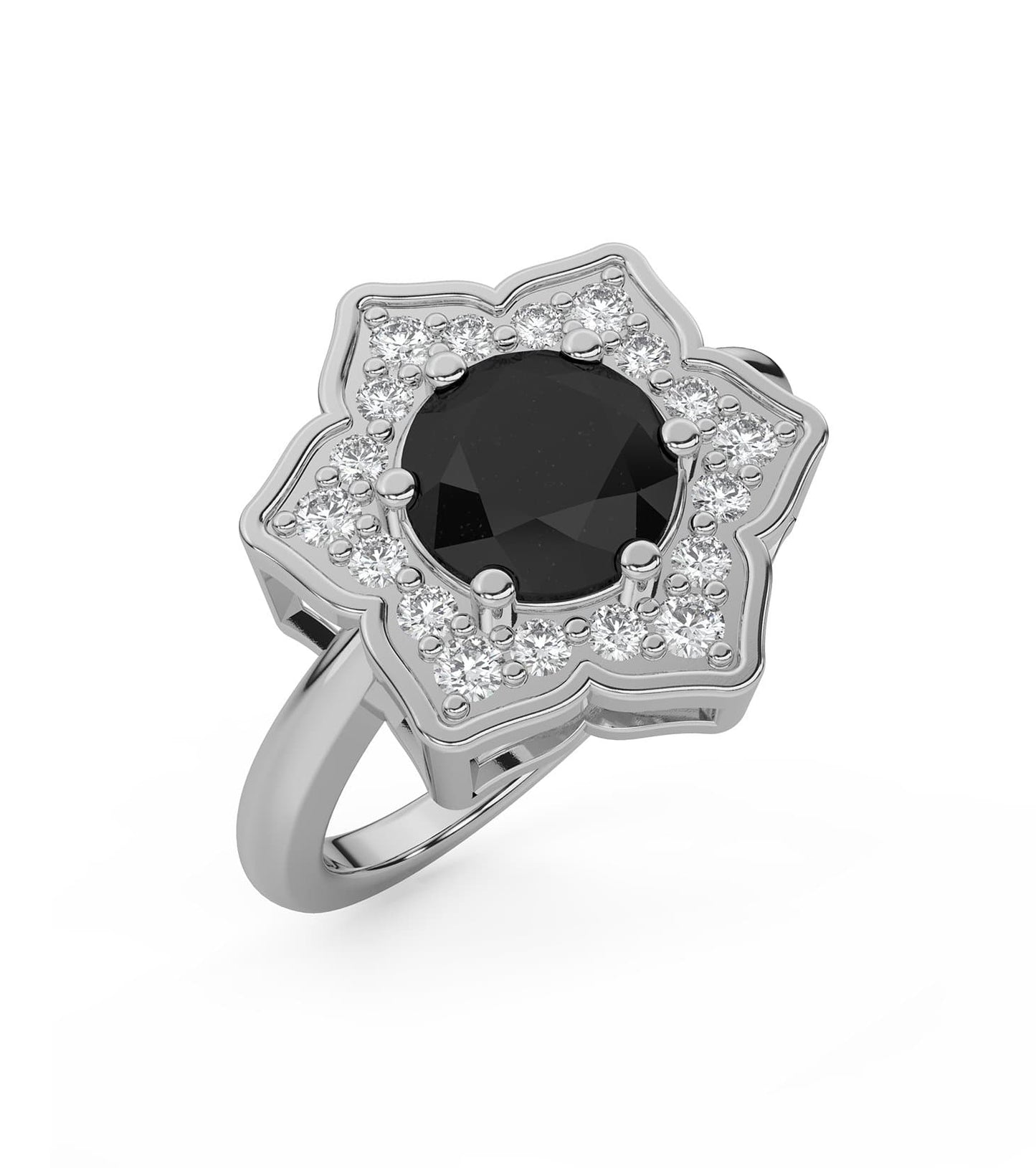 Black Diamond Flower Ring in 14k Gold