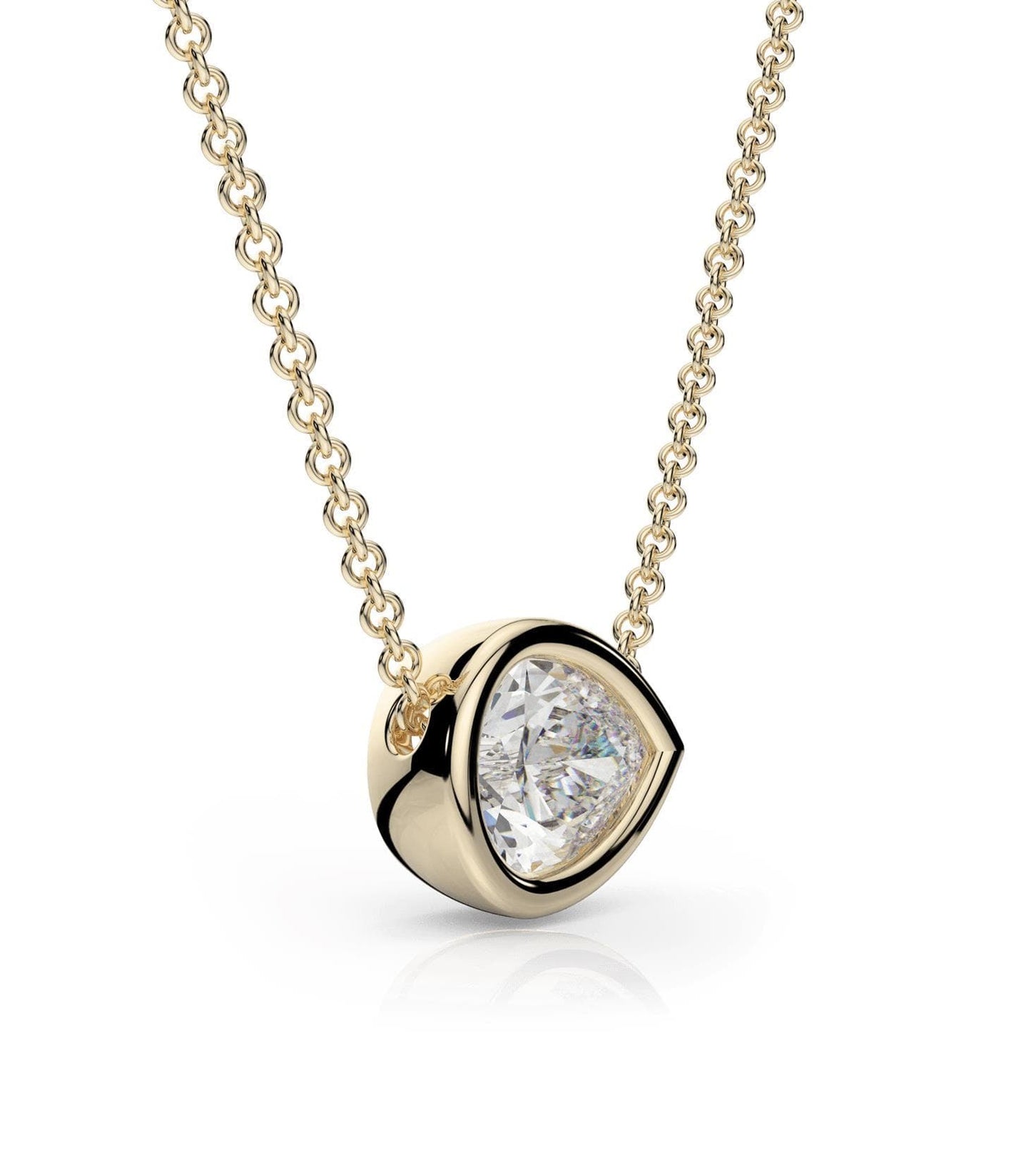 Moissanite East-West Pear Shape Bezel Necklace in 14k Gold