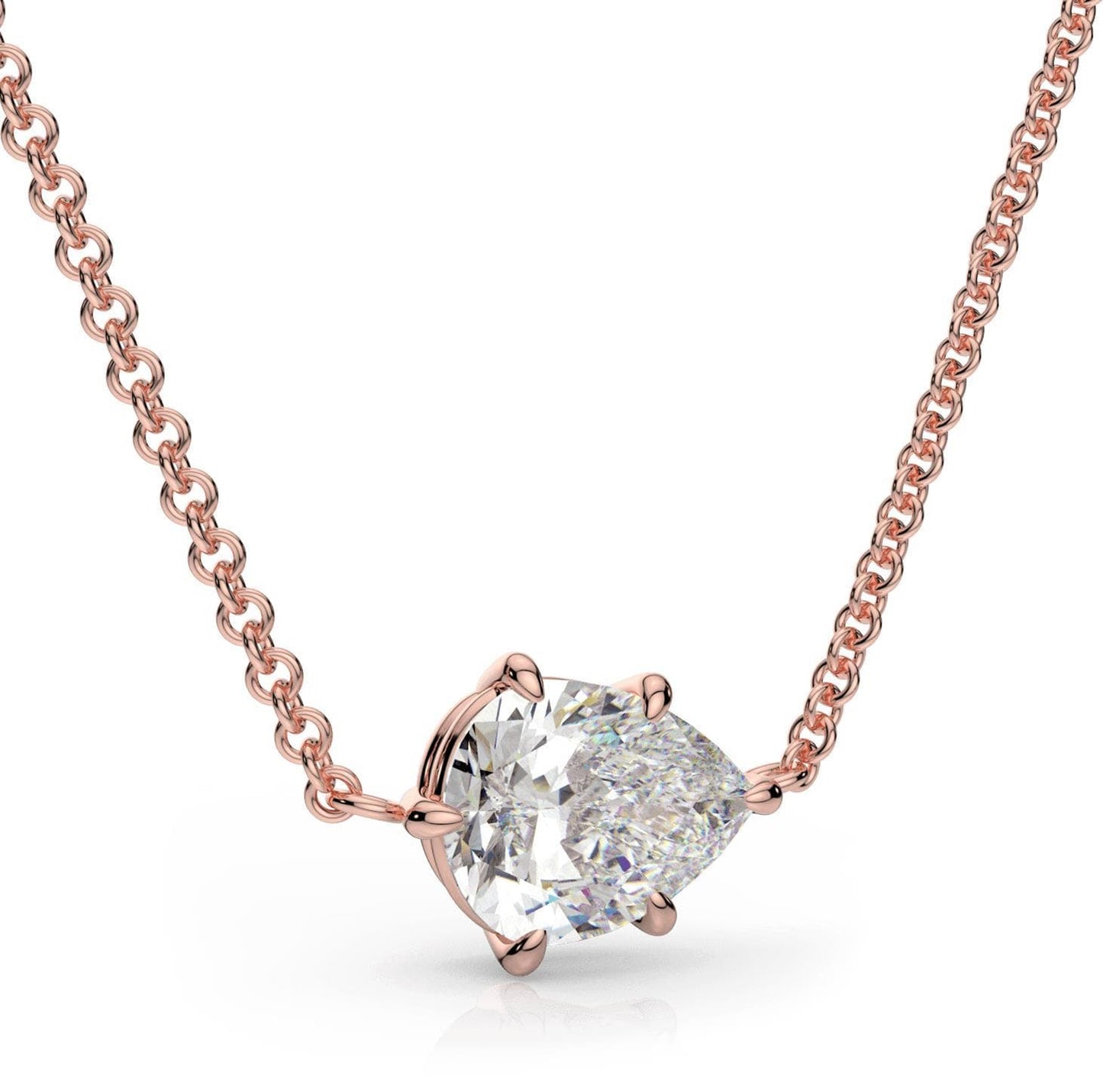 Moissanite East-West Pear Shape Necklace in 14k Gold
