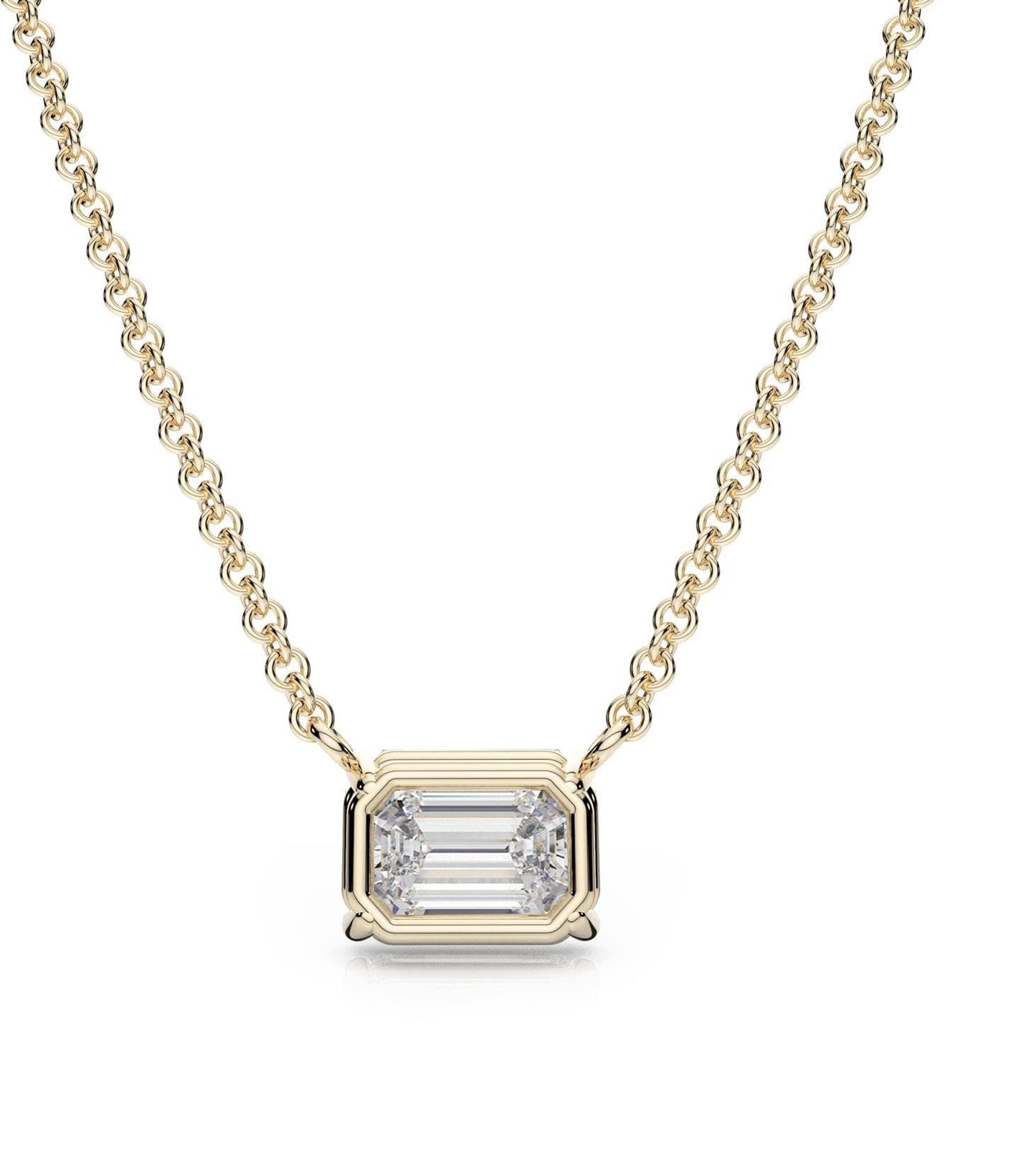 Moissanite East-West Emerald Cut Necklace in 14k Gold