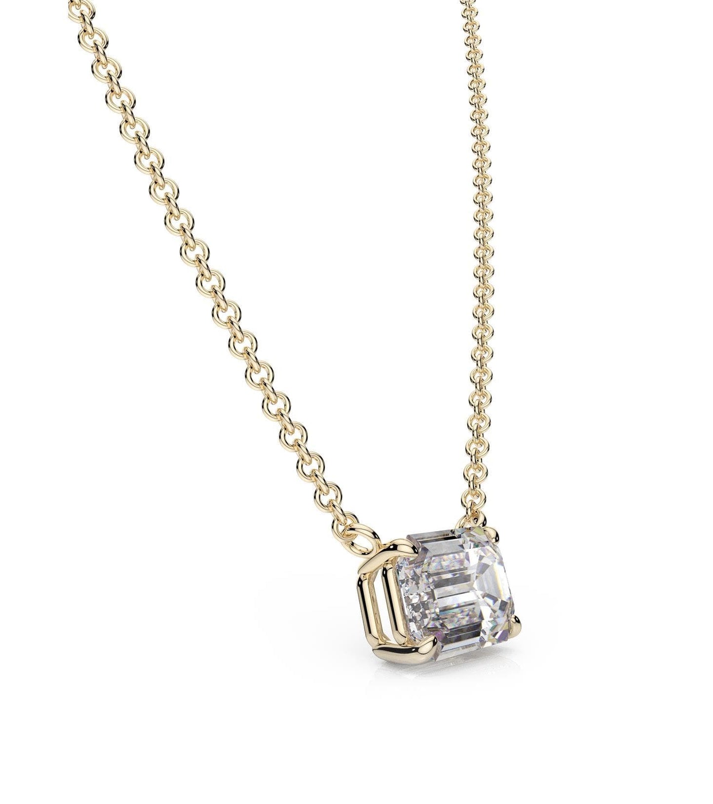 Moissanite East-West Emerald Cut Necklace in 14k Gold