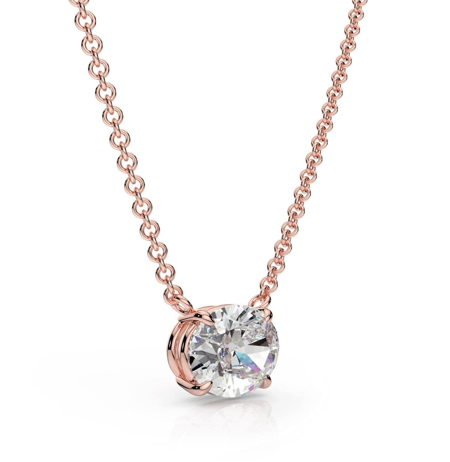 Moissanite East-West Oval Necklace in 14k Gold