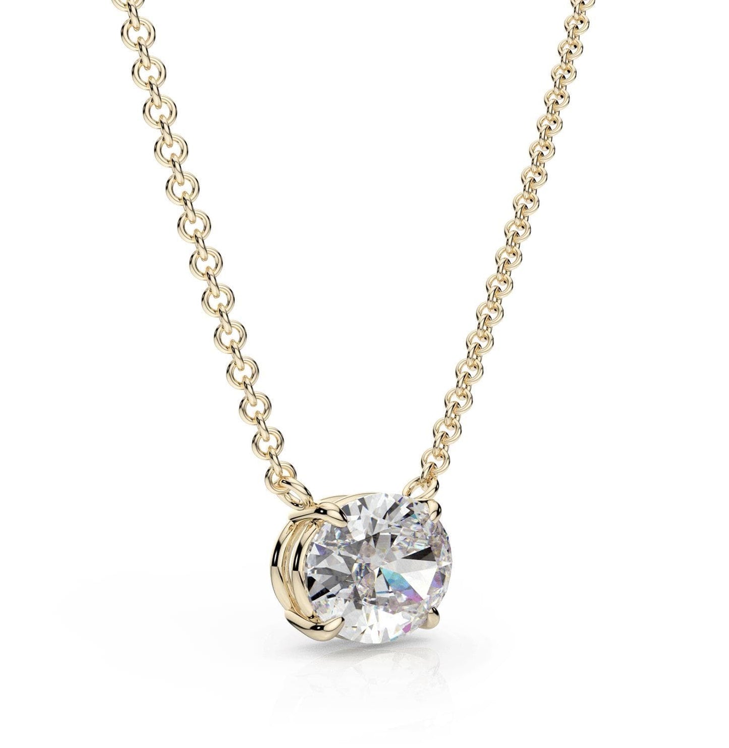 Moissanite East-West Oval Necklace in 14k Gold