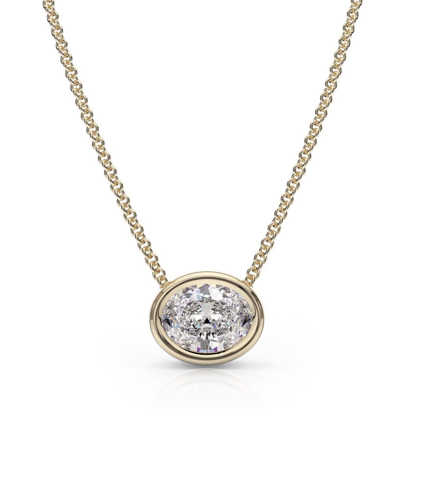 Moissanite East-West Oval Bezel Necklace in 14k Gold