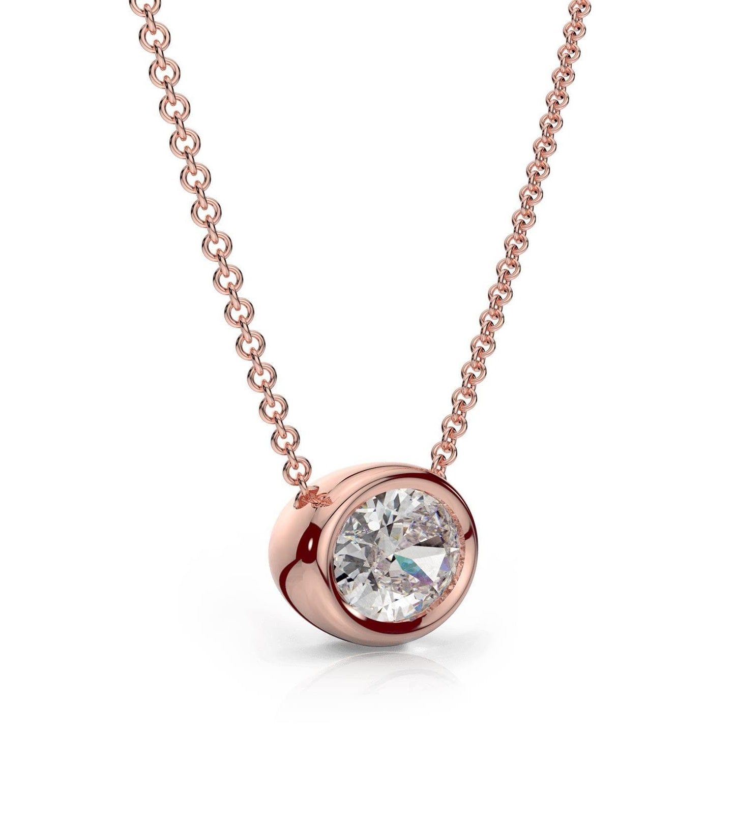 Moissanite East-West Oval Bezel Necklace in 14k Gold