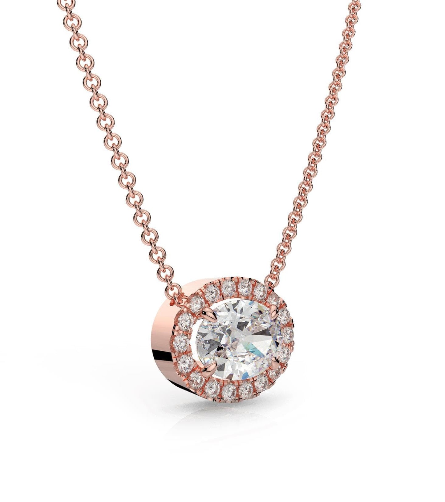 East-West Oval Cut Halo Necklace