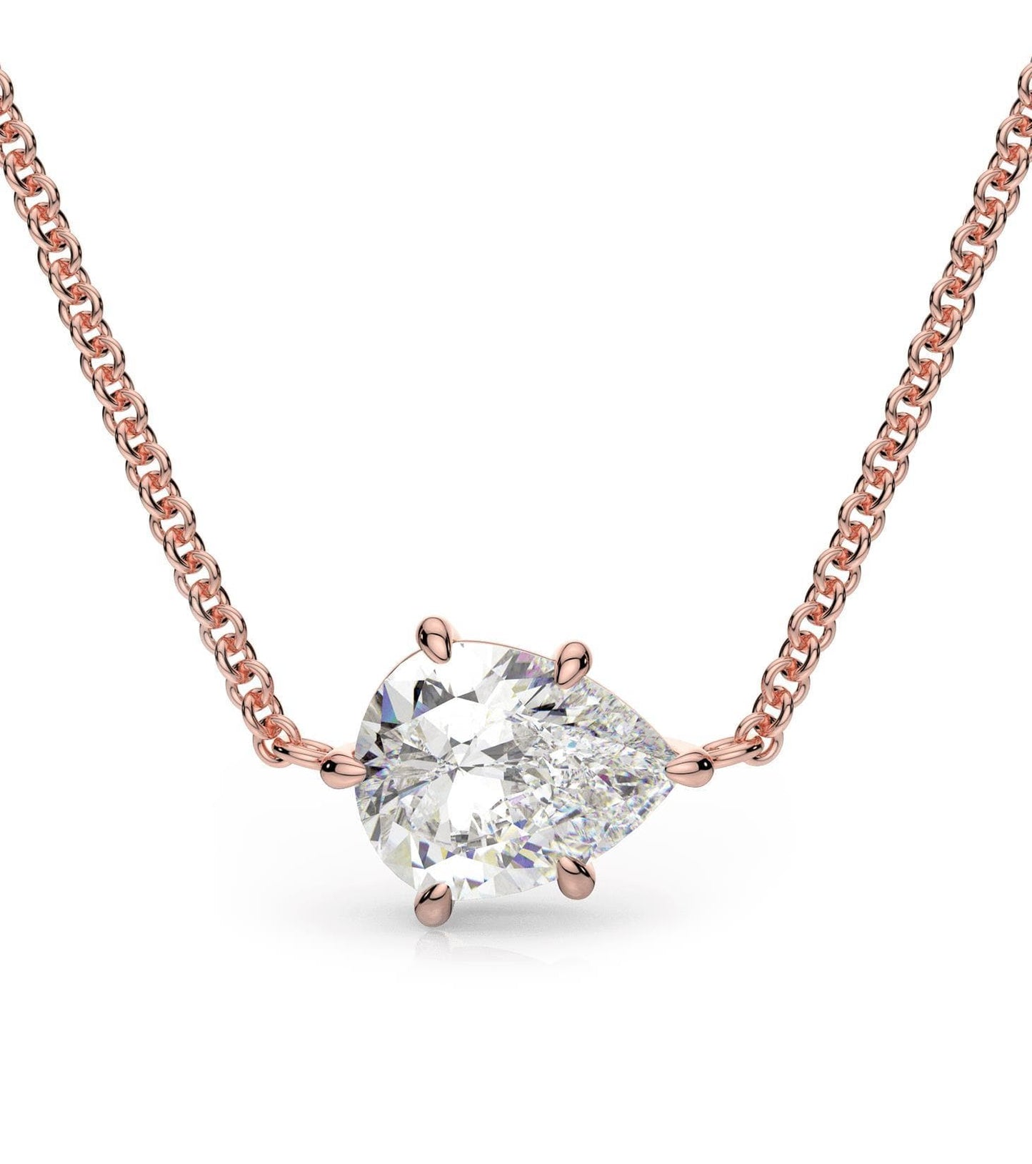 Moissanite East-West Pear Shape Necklace in 14k Gold