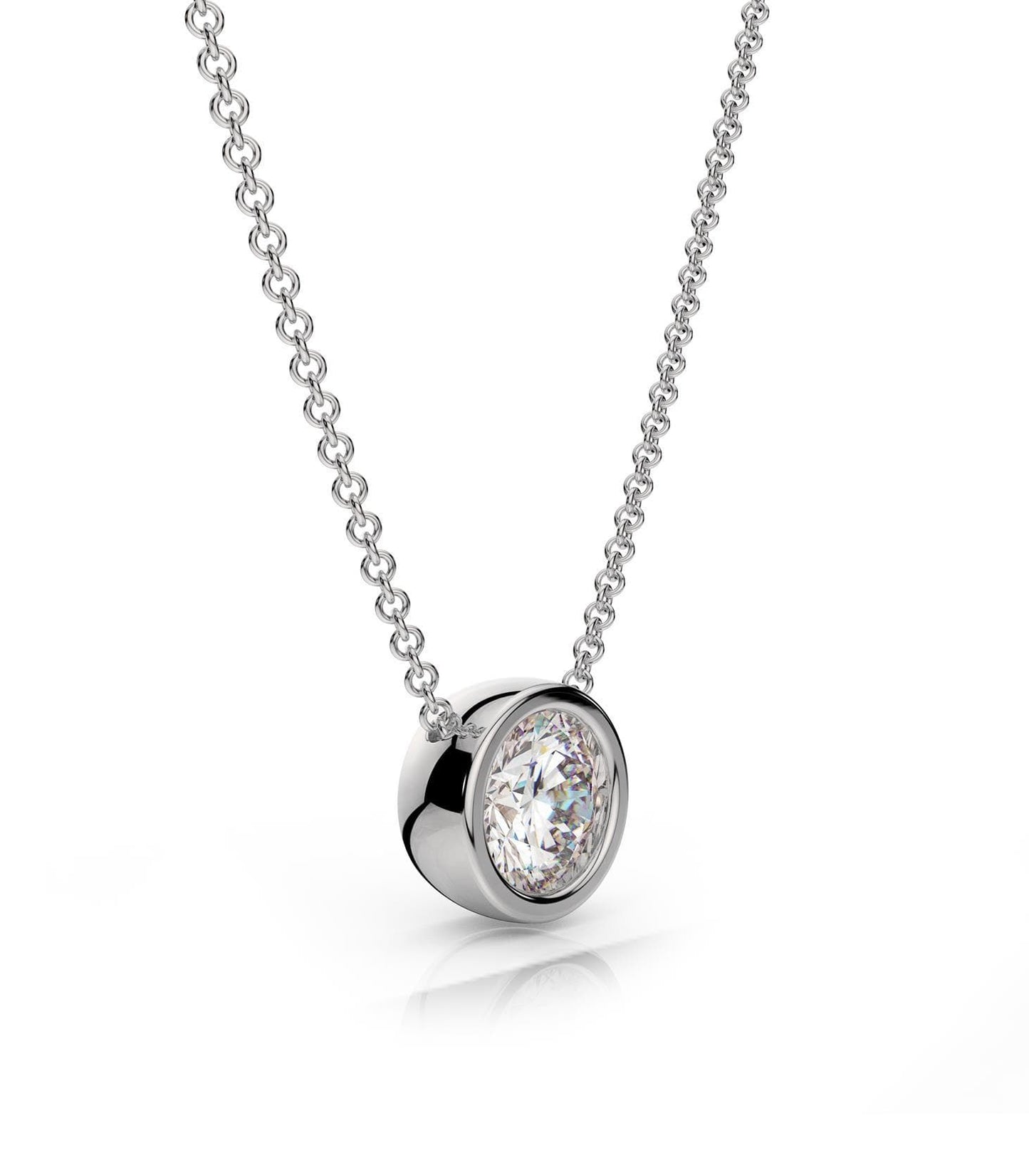 Round Bezel Moissanite Necklace in 14k Gold