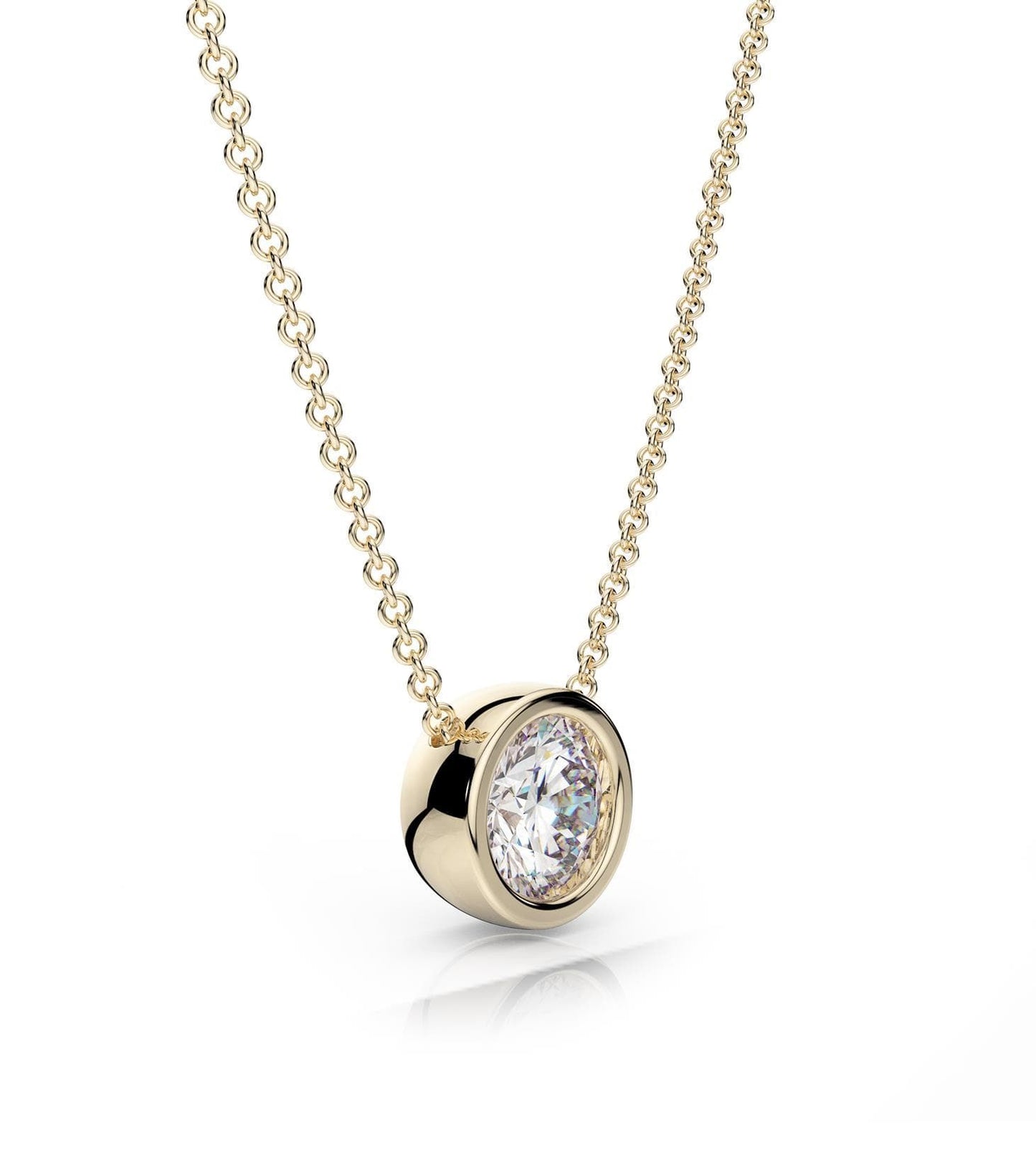 Round Bezel Moissanite Necklace in 14k Gold